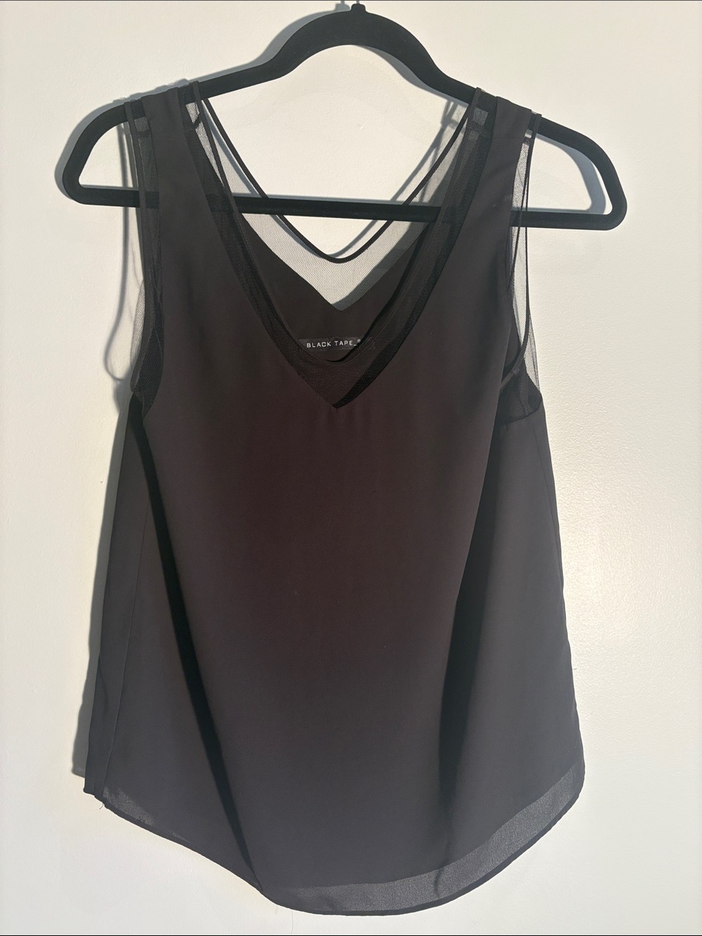 Black Tape_ Black Sheer-Trim V-Neck Camisole